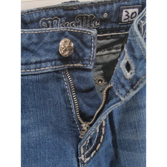 Miss Me Thick Stitched Pocket Dark Wash Straight Leg Jeans‎ Sz30 JP5014SK-4 - Picture 7 of 14